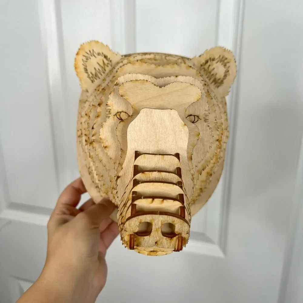 18” Antler ANTLER HOMESTEWART BAMBOO WOOD BEAR HEAD Wall Decor